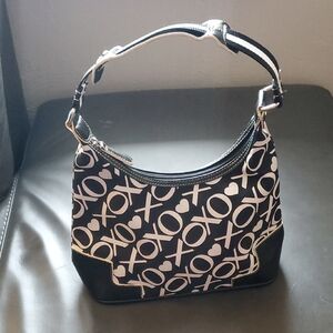 XOXO Black Canvas White Hearts Logo Monochrome Patterned Shoulder Bag PURSE